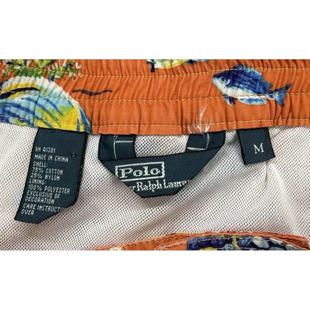 Vintage Polo Ralph Lauren swimming trunks Reef all over print Medium‎ Orange